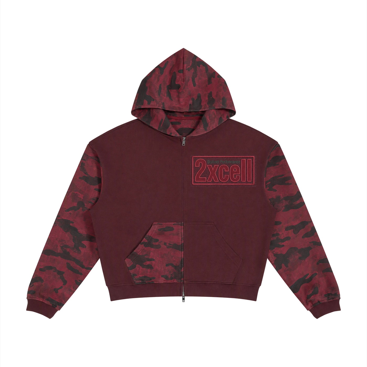2xcell Unisex Colorblock Camo Full Zip Boxy Hoodie