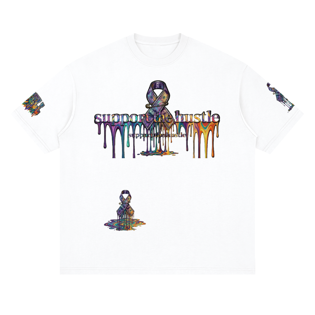 .Graffiti support the hustle Streetwear Loose Drop Shoulder T-Shirt