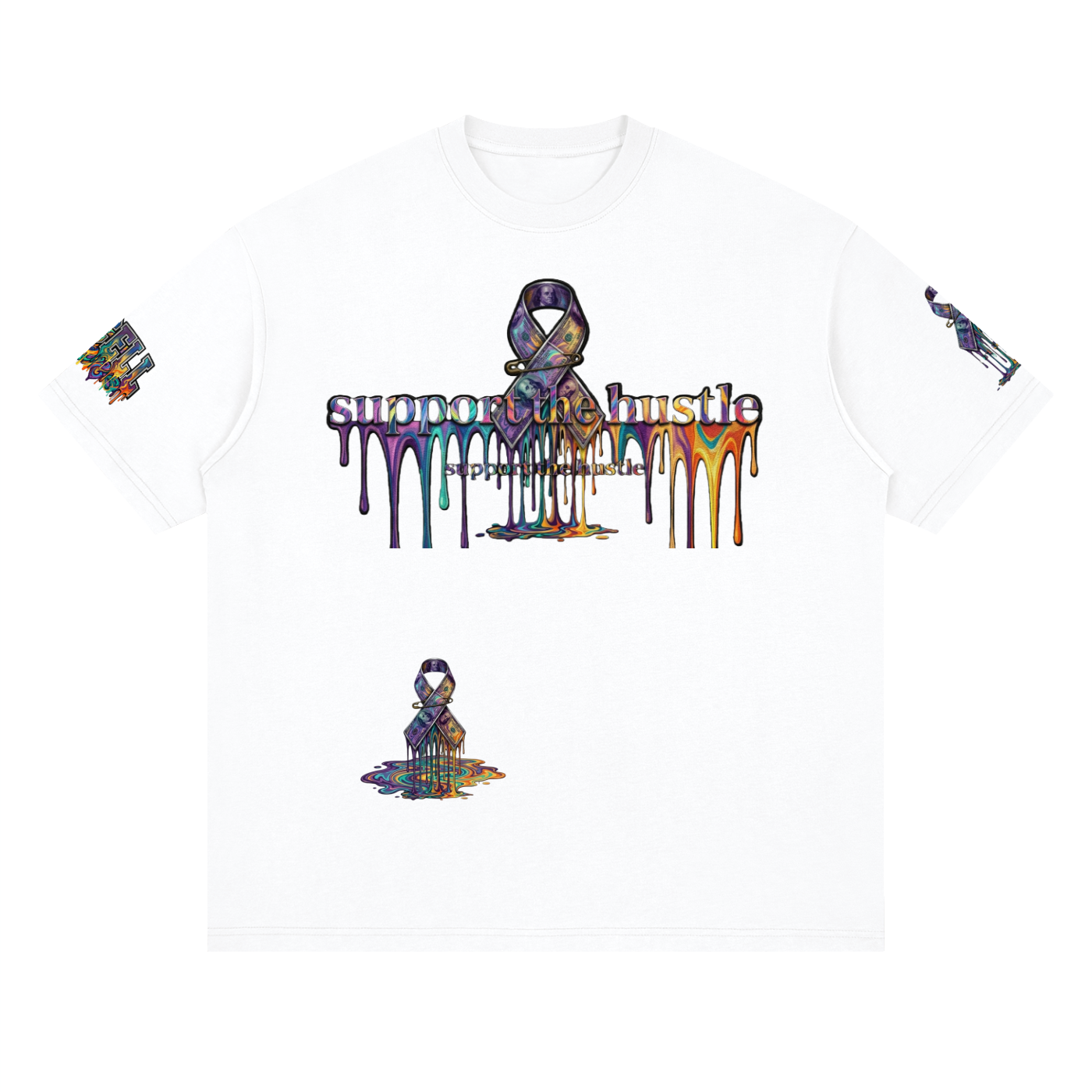 .Graffiti support the hustle Streetwear Loose Drop Shoulder T-Shirt